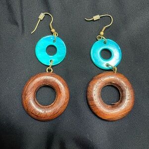 Turquoise and Brown Circle Earrings
